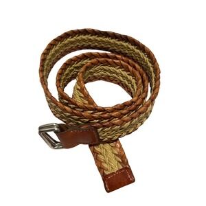 Trafalgar Mens Braided Leather Fabric Belt Brown Tan D-Ring Made in USA Size L